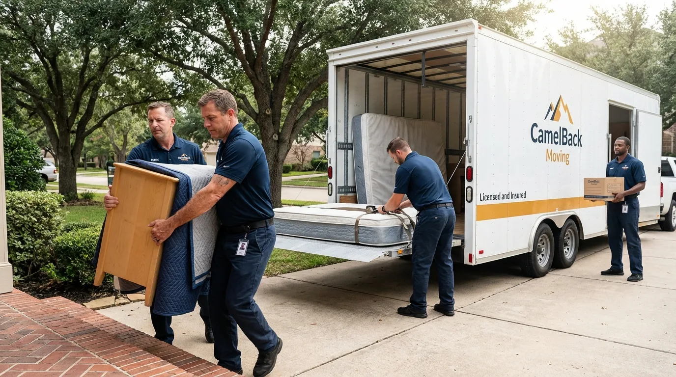 Crew loading residential truck for cross-state move from Polo, IL